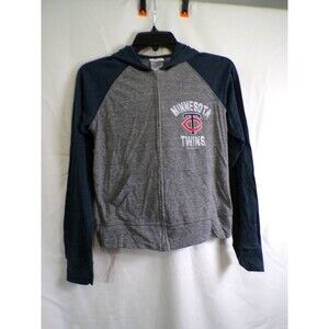 Minnesota Twins Full Zip Hoodie Boys S TC Logo Gray Raglan Sleeves